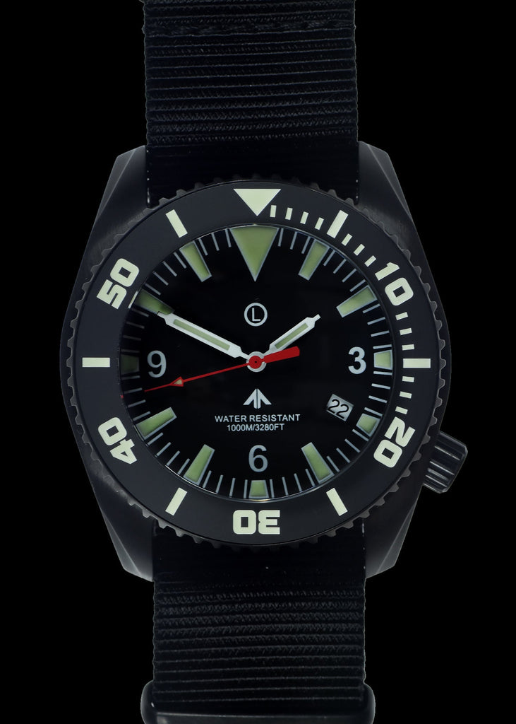MWC "Depthmaster" 100atm / 3,280ft / 1000m Water Resistant Military Divers Watch in PVD Stainless Steel Case with Helium Valve (Quartz)