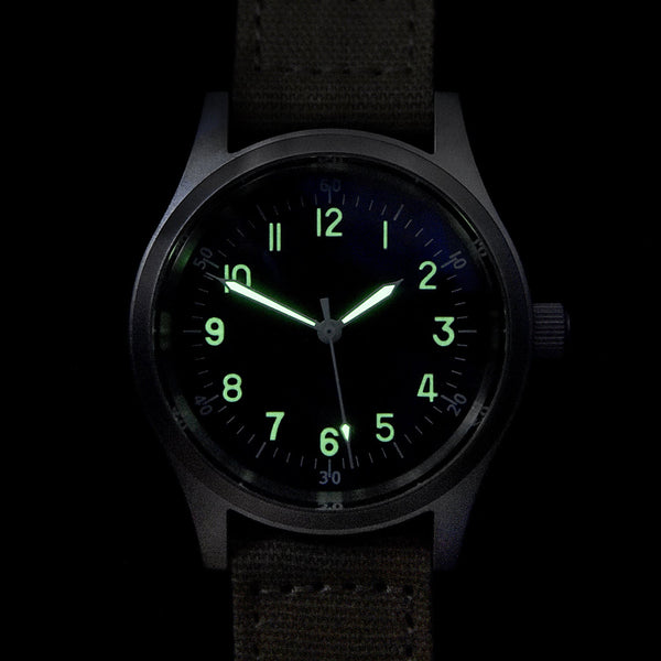 A-11 1940s WWII Pattern Military Watch, 100m/330ft Water Resistant With Shatter and Scratch Resistant Box Sapphire Crystal (Automatic)