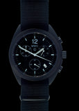 MWC Mechanical/Quartz Hybrid NATO Pattern Military Pilots Chronograph in Non Reflective Black PVD Finish