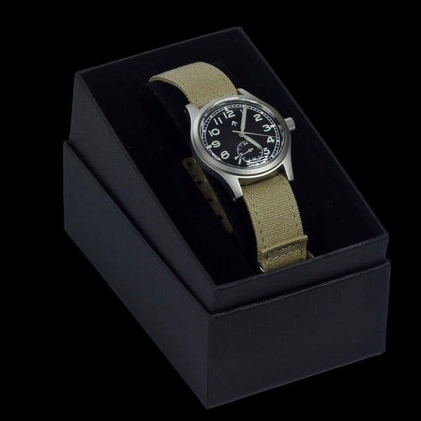 MWC 1940s/1950s "Dirty Dozen" Pattern General Service Watch with Box Sapphire Crystal and Automatic Self Winding Mechanical Movement