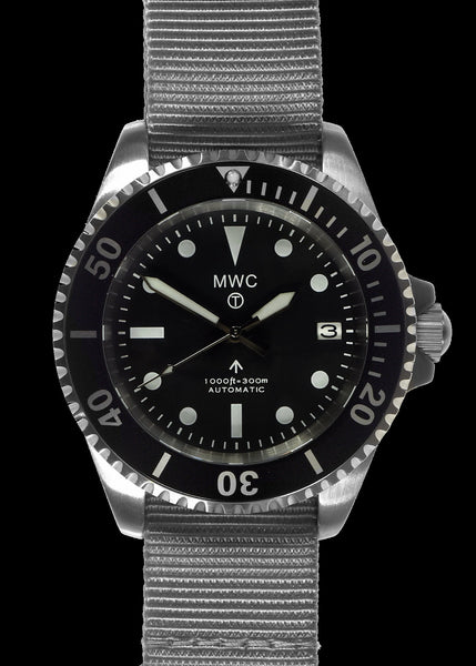 MWC 24 Jewel 1982 Pattern 300m Automatic Military Divers Watch with Sapphire Crystal on a NATO Webbing Strap (Date Version)