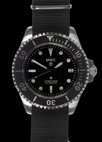 MWC 24 Jewel 1982 Pattern 300m Automatic Military Divers Watch with Sapphire Crystal on a NATO Webbing Strap (Date Version)