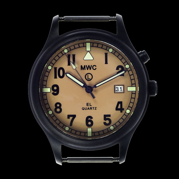 MWC G10EL Black PVD Steel General Service Watch with Sand Coloured Electroluminescent (EL) Backlit Dial