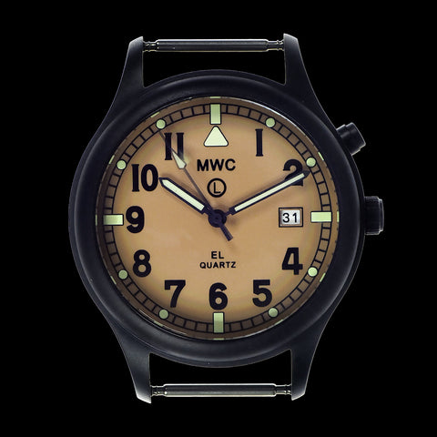 MWC G10EL Black PVD Steel General Service Watch with Sand Coloured Electroluminescent (EL) Backlit Dial