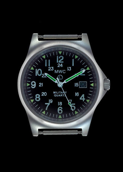 MWC G10 LM Stainless Steel Military Watch with Date Window and 12/24 Hour Dial Format