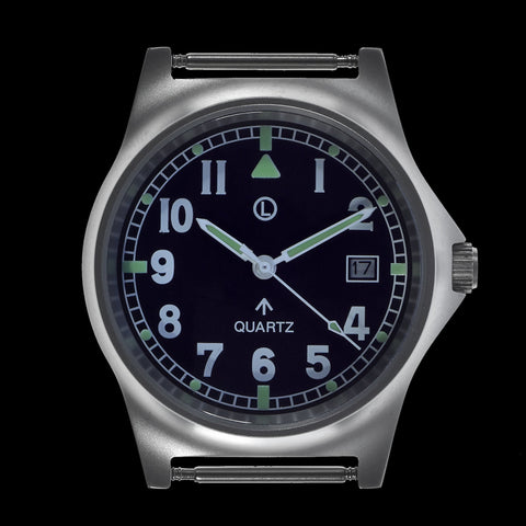 MWC G10 LM Stainless Steel Military Watch on a Grey NATO Military Webbing Strap (Plain Engravable Caseback)