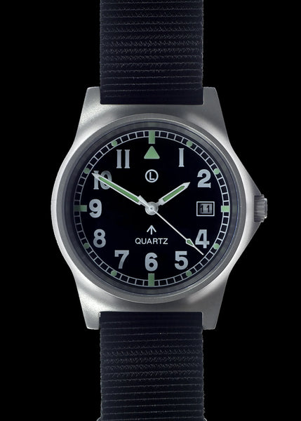 MWC G10 LM Stainless Steel Military Watch on a Black NATO Military Webbing Strap (Plain Engravable Caseback)