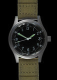 A-11 1940s WWII Pattern Automatic Military Watch With Shatter and Scratch Resistant Box Sapphire Crystal on Matching Retro 