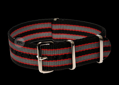 20mm Black, Red and Grey NATO Military Watch Strap