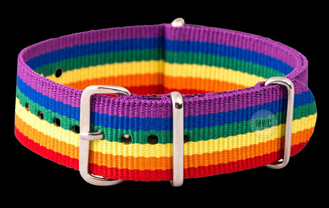 22mm LGBT Rainbow NATO Military Watch Strap in Ballistic Nylon Webbing