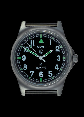 MWC G10LM Stainless Steel Military Watch – Black NATO Strap (Contract Model with Broad Arrow / Pheon) – Non-Date Window Version