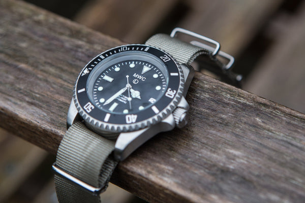 MWC 21 Jewel 300m Automatic Military Divers Watch with Sapphire Crystal and Ceramic Bezel on a NATO Webbing Strap