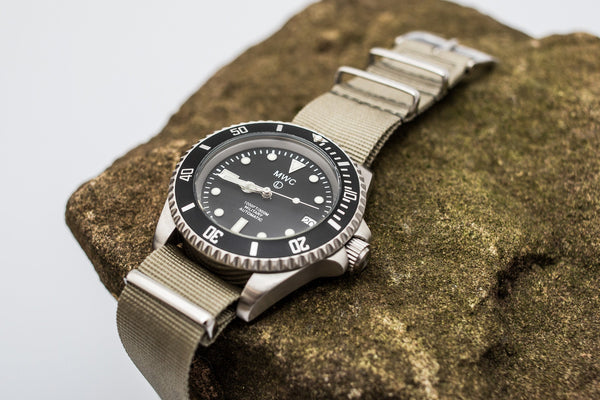 MWC 21 Jewel 300m Automatic Military Divers Watch with Sapphire Crystal and Ceramic Bezel on a NATO Webbing Strap