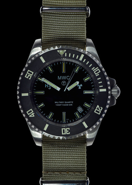 MWC 300m Stainless Steel Quartz Military Divers Watch with Tritium GTLS and 10 Year Battery Life