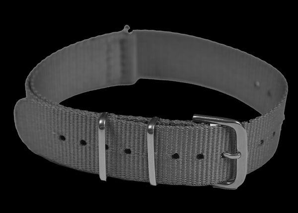 18mm Dark Grey NATO Military Watch Strap in Ballistic Nylon with Stainless Steel Fasteners