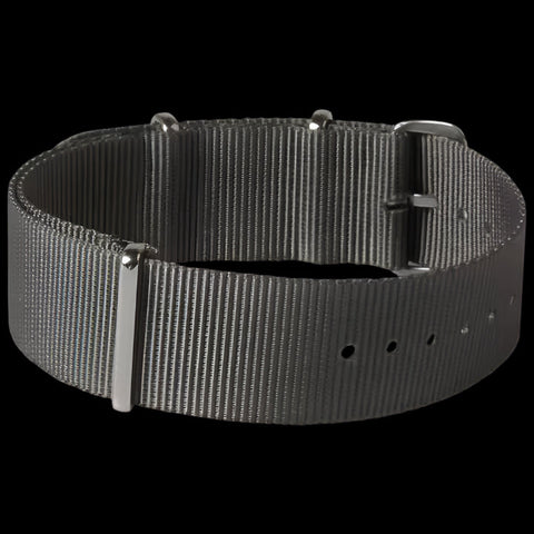 Single Pass 18mm Admiralty Grey NATO Military Watch Strap in Ballistic Nylon with Stainless Steel Fasteners