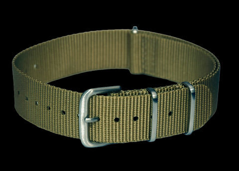 18mm Olive NATO Military Watch Strap with Black PVD fittings