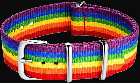 18mm LGBT Rainbow NATO Military Watch Strap in Ballistic Nylon Webbing