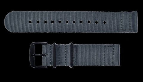 2 Piece 20mm Grey NATO Military Watch Strap in Ballistic Nylon with Black PVD Steel Fasteners