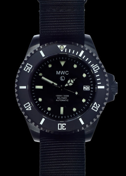 MWC 24 Jewel 300m Automatic Military Divers Watch with Sapphire Crystal and Ceramic Bezel in Black PVD Steel