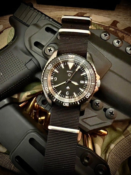 Stainless Steel Military Divers Watch with Automatic 24 Jewel Movement, 12 Hour Dial Format, Sapphire Crystal and Ceramic Bezel (Tactical Solid Strap Bars)