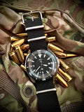 Stainless Steel Military Divers Watch with Automatic 24 Jewel Movement, 12 Hour Dial Format, Sapphire Crystal and Ceramic Bezel (Tactical Solid Strap Bars)