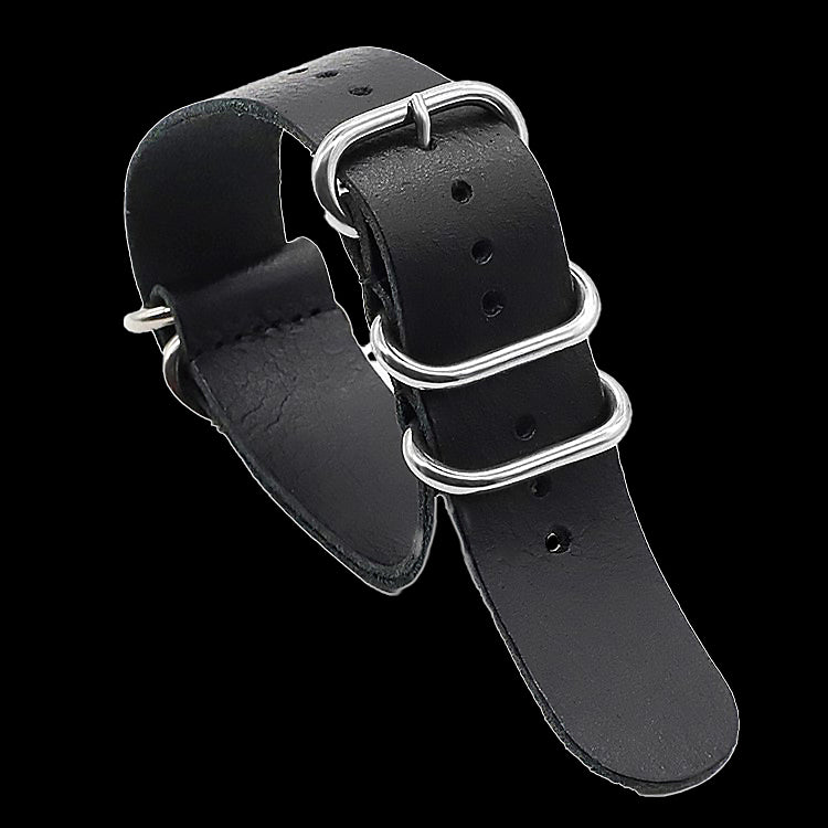 18mm Black High Grade Saddle Leather Zulu Military Watch Strap