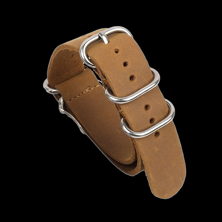22mm Tan High Grade Saddle Leather Zulu Military Watch Strap