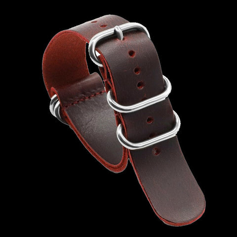 22mm Red/Oxblood High Grade Saddle Leather Zulu Military Watch Strap