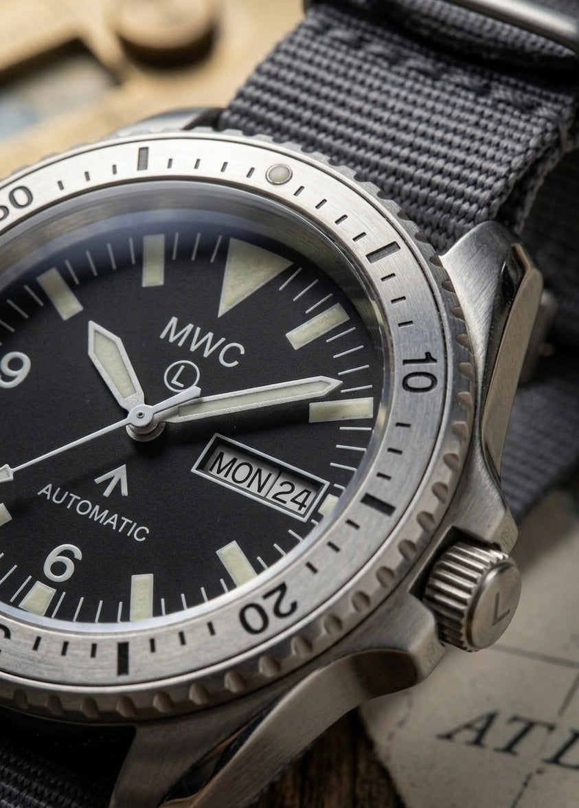 MWC Ltd Edition 1999-2001 Pattern Automatic Day/Date Military Divers Watch with Stainless Steel Case and Sapphire Crystal