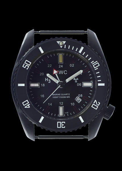 MWC "Submariner / Naval Crew Divers Watch" in Covert Black PVD 500m (1,640ft) Water Resistant Dual Time Zone Military Watch in PVD Stainless Steel Case with GTLS and Helium Valve