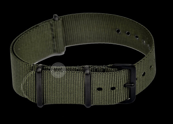 18mm Olive NATO Military Watch Strap with Black PVD fittings