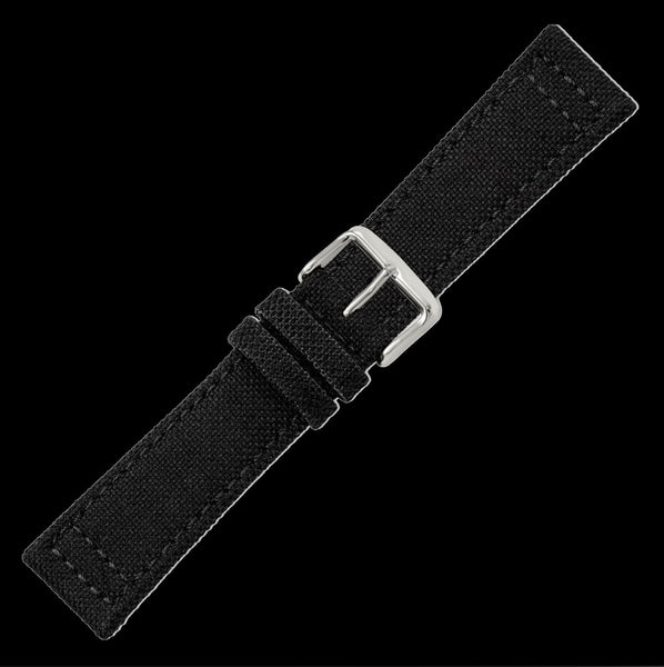 2 Piece Retro Pattern 24mm Canvas Military Watch Strap in Black - The Ideal Durable Fabric Strap for Military Watches