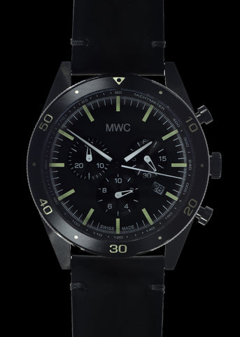 MWC Mechanical/Quartz Hybrid NATO Pattern Military Pilots Chronograph in Non Reflective Black PVD Finish with Sapphire Crystal