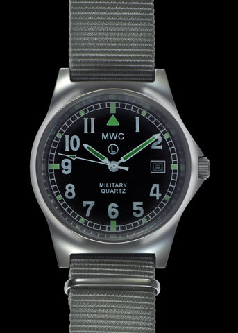 MWC G10 LM Stainless Steel Military Watch on a Olive Green NATO Military Webbing Strap