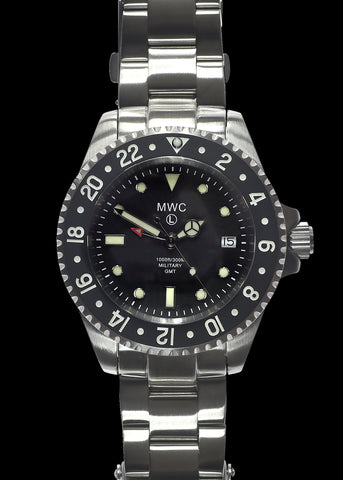 MWC GMT (Dual Time Zone) 300m / 1000ft Water Resistant PVD Steel Military Watch on Matching Steel Bracelet