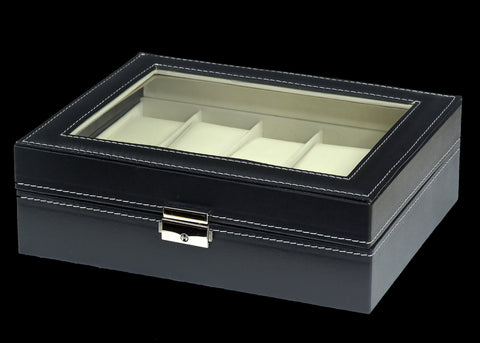 PU Leather Watch Display Case for 6 Watches with a Clear See Through Lid and Lock