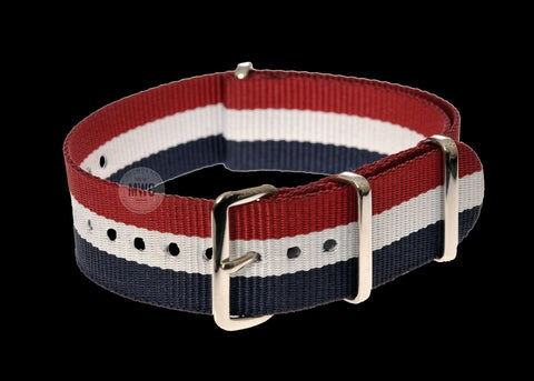 18mm Blue, White and Red NATO Military Watch Strap