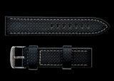 22mm MWC Black Carbon Fibre Effect Leather Watch Strap