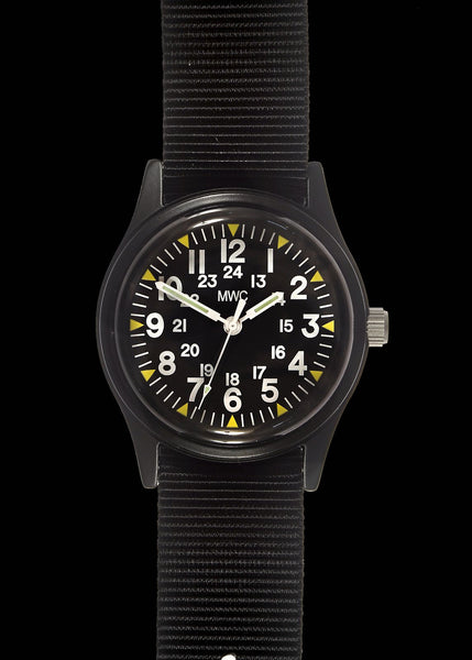 MWC Classic 1960s/70s Pattern Matt Black Vietnam Watch on Matching Webbing Strap