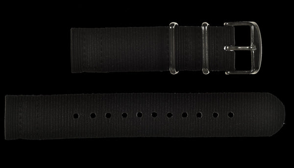 2 Piece 20mm Black NATO Military Watch Strap in Ballistic Nylon with Stainless Steel Fasteners