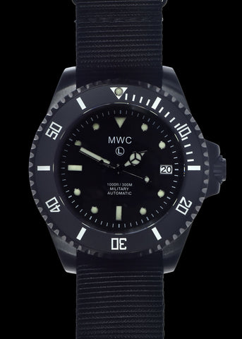 MWC Mechanical/Quartz Hybrid NATO Pattern Military Pilots Chronograph in Non Reflective Black PVD Finish with Sapphire Crystal